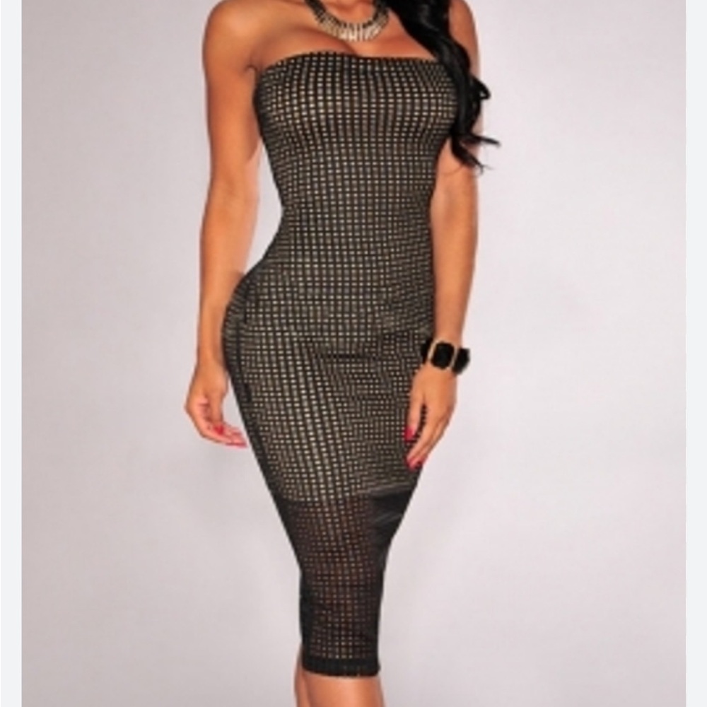 Lovely Day Black and Gold Strapless Dress